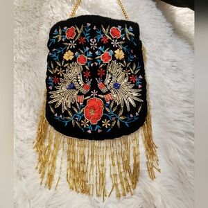 RAMLA Black Embroidered Floral Pouch Bag -EUC Handmade with ♥️
